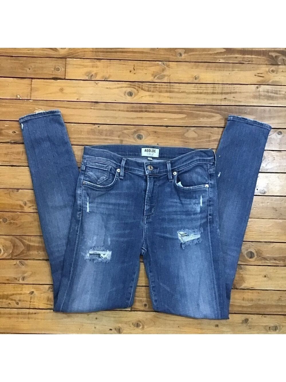 AGOLDE jeans premium denim high-rise ripped skinny stretch 26 distressed blue